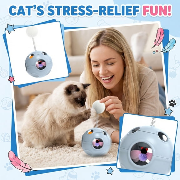 Football Shape Rotating Bubble Cube Pet Toy – Stress Relieving Puzzle Toy for Cats and Small Dogs，Blue