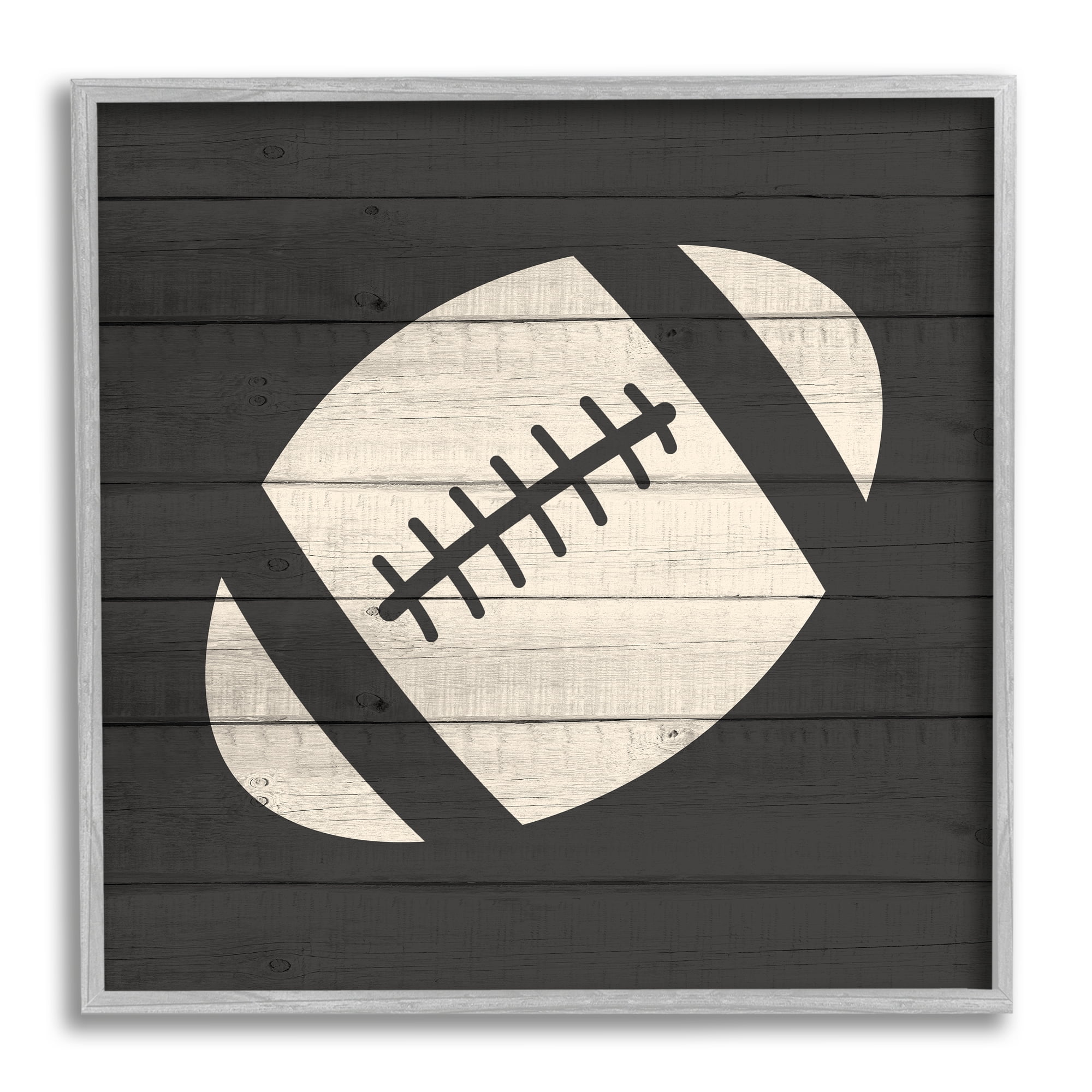 Football Shape Sports Planked Country Pattern Sports Framed Art Print Wall Art, 17x17