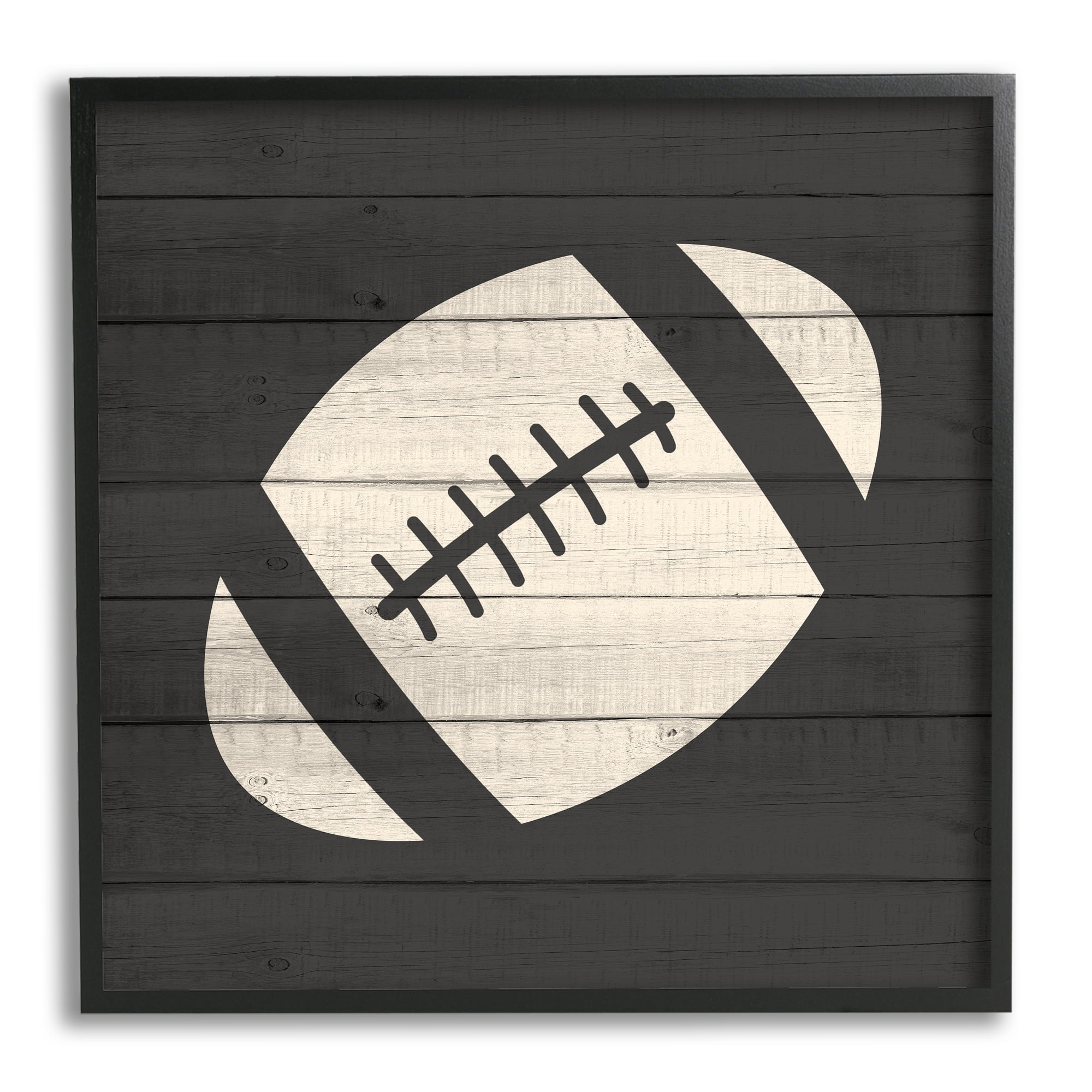 Football Shape Sports Planked Country Pattern Sports Framed Art Print Wall Art, 17x17