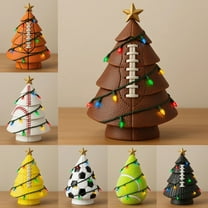 Football Shaped Christmas Tree Decor with Colorful Lights & Gold Star | Sports Themed Holiday Decoration for Man Caves & Game Rooms | Festive Sculpture