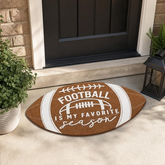 Football Shaped Doormat, 17x29 Inch Non-Slip Faux Coir Outdoor Mat, Game Day Front Porch Entryway Decor for Sports Fans, Fall Welcome Rug 1pcs