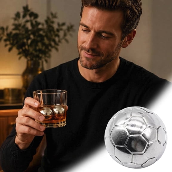 Football Shaped Ice Cube Rock Stainless Steel Ice Stone For Whiskey Wine Cocktail Home Bar Drinks(Silver-2.7Cm)
