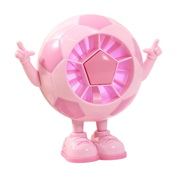Football Shaped Mini Desktop Fan With Gradient Led Light Rechargeable Soccer Figurine Table Cooling Fan For Home Outdoor Camping(Pink-11Cm)