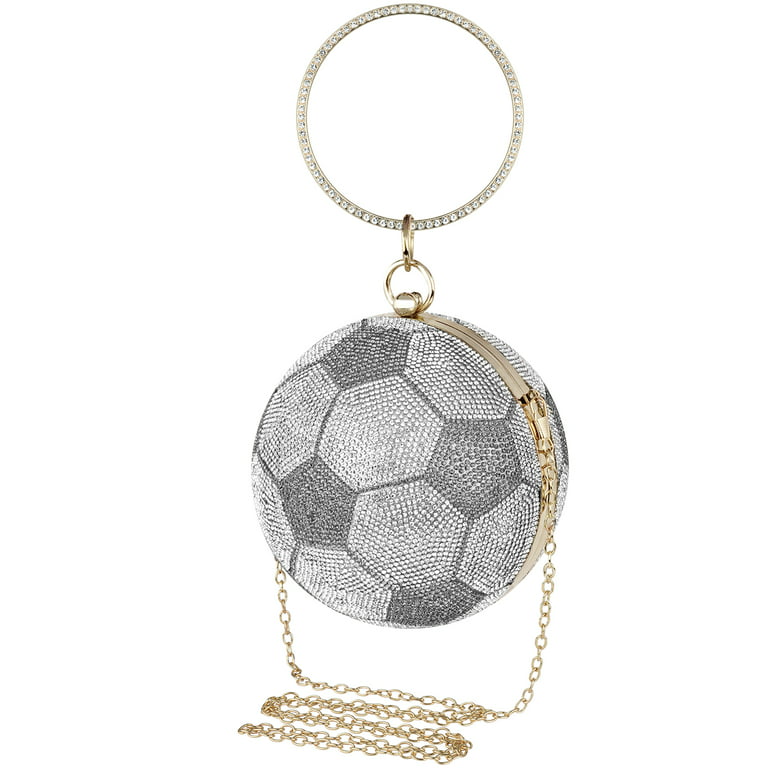 Football Shaped Purse for Women, Rhinestone Round Ball Evening Clutch  Shoulder Crossbody Bag, Bling Glitter Ring Wedding Party Handbags (Silver)  