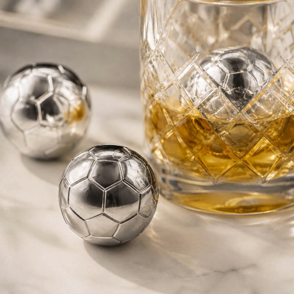 Football Shaped Ice Cube Reusable 304 Stainless Steel Cooling Chilling Rocks No Dilution Sporty Ice Balls for Home Bar Drink Gift for Football Fans