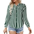 thumbnail image 1 of Football Shirts for Women V Neck Denim Shirts for Juniors Women Casual Lapel Button Stripe Print Sun Long Sleeve Shirt Top plus Size Business Casual Tops, 1 of 5