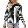 thumbnail image 1 of Football Shirts for Women V Neck Denim Shirts for Juniors Women Casual Lapel Button Stripe Print Sun Long Sleeve Shirt Top plus Size Business Casual Tops, 1 of 7