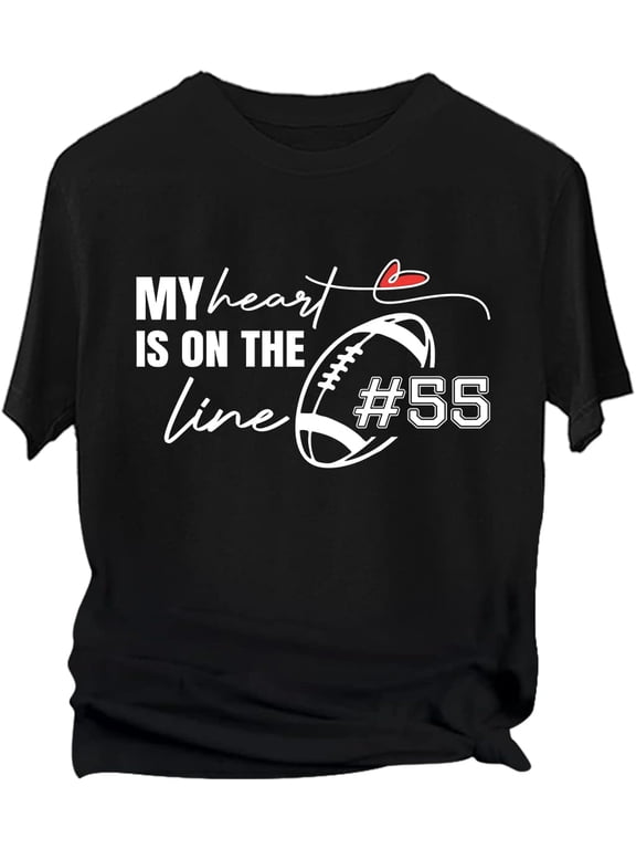Football Shirts for Mom Custom Player's Number Shirt My Heart is On The Line Football Offensive Lineman Funny Shirt