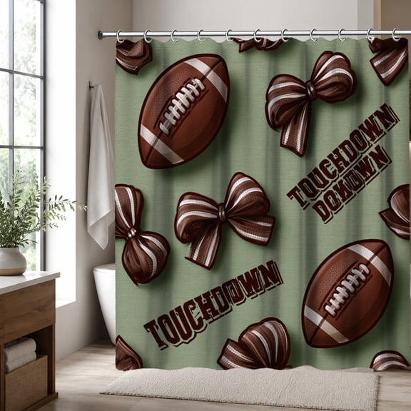 Football Shower Curtain, Touchdown Game Day Bathroom Curtain, American Football Sports Theme Bathroom Decor, Sports Fan Shower Curtain, 70.87 x 70.87 Inch