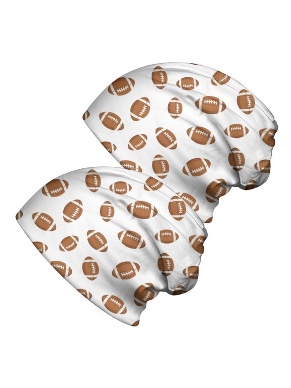 Football Silhouette Brown Pattern 2 Pack Slouchy Beanie Hat, Casual Daily Beanie with Stretchy Fabric & Soft Texture, Stretchy Polyester Gifts for Daily Home Outdoor