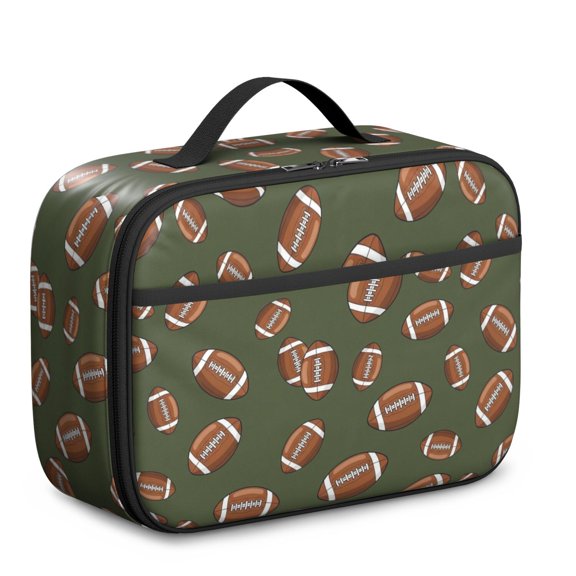Football Silhouette Green Pattern Insulated Lunch Bag Teens,Bento School Lunch Bag for Teens for Work,Picnic or Travel 10.6x7.7x4.3 Inches,12 Can Capacity