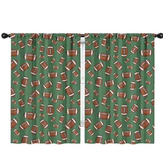 Football Silhouette Green Pattern Insulated Teens Curtains Set Of 2, Bedroom Essentials, Toddler Room Decor 42"x63"