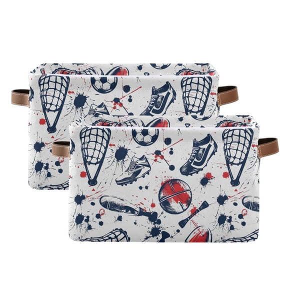 Football Sneakers Baseball Bat Storage Bins with Handle Fabric Organizer Basket Foldable Box 2 Pack 14.2x10.2x8.3