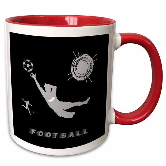 3drose, Football, Soccer. Goalkeeper Catches Ball. Sign Football. Grey, Black, 11oz Two-tone Red Mug