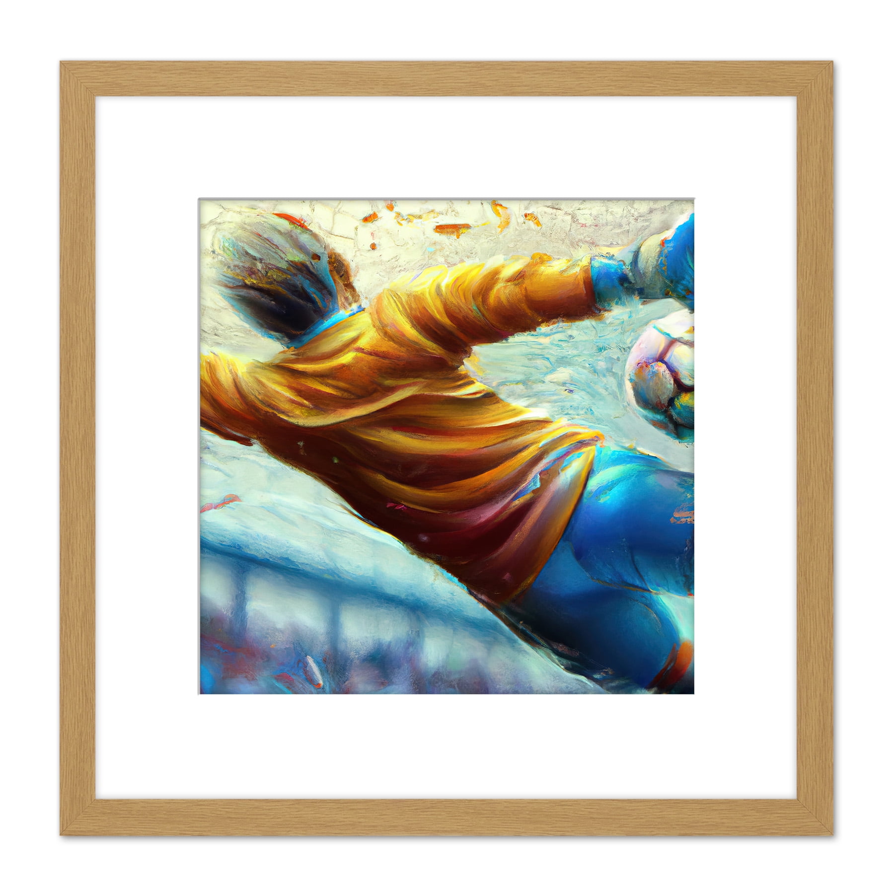 Football Soccer Goalkeeper Save Dive Action Shot Yellow Blue Sport