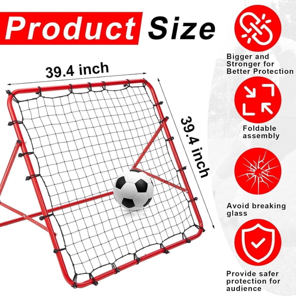 Football Soccer Rebounder Net 39.4 x 39.4'' Foldable Training Rebounder Target Goal Net Adjustable Easy Set up Iron Frame Soccer Bounce Back for Volleyball Basketball Baseball