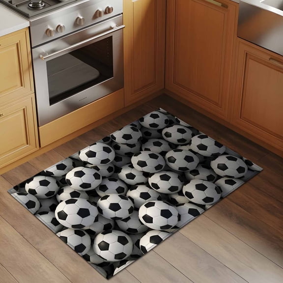 Football Soccer Sport 2x3 Rug for Entryway Front Door Kitchen Sink Area, Black White Soccer Ball Gaming Sport Geometric Low Pile Washable Non Slip Rectangle Area Rug