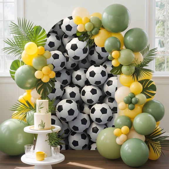 Football Soccer Sport Arch Backdrop Cover, 4FT, Black White Soccer Ball Gaming Sport Geometric Spandex Arch Covers Double-Sided Backdrop for Wedding Birthday Party Photo Background Decoration