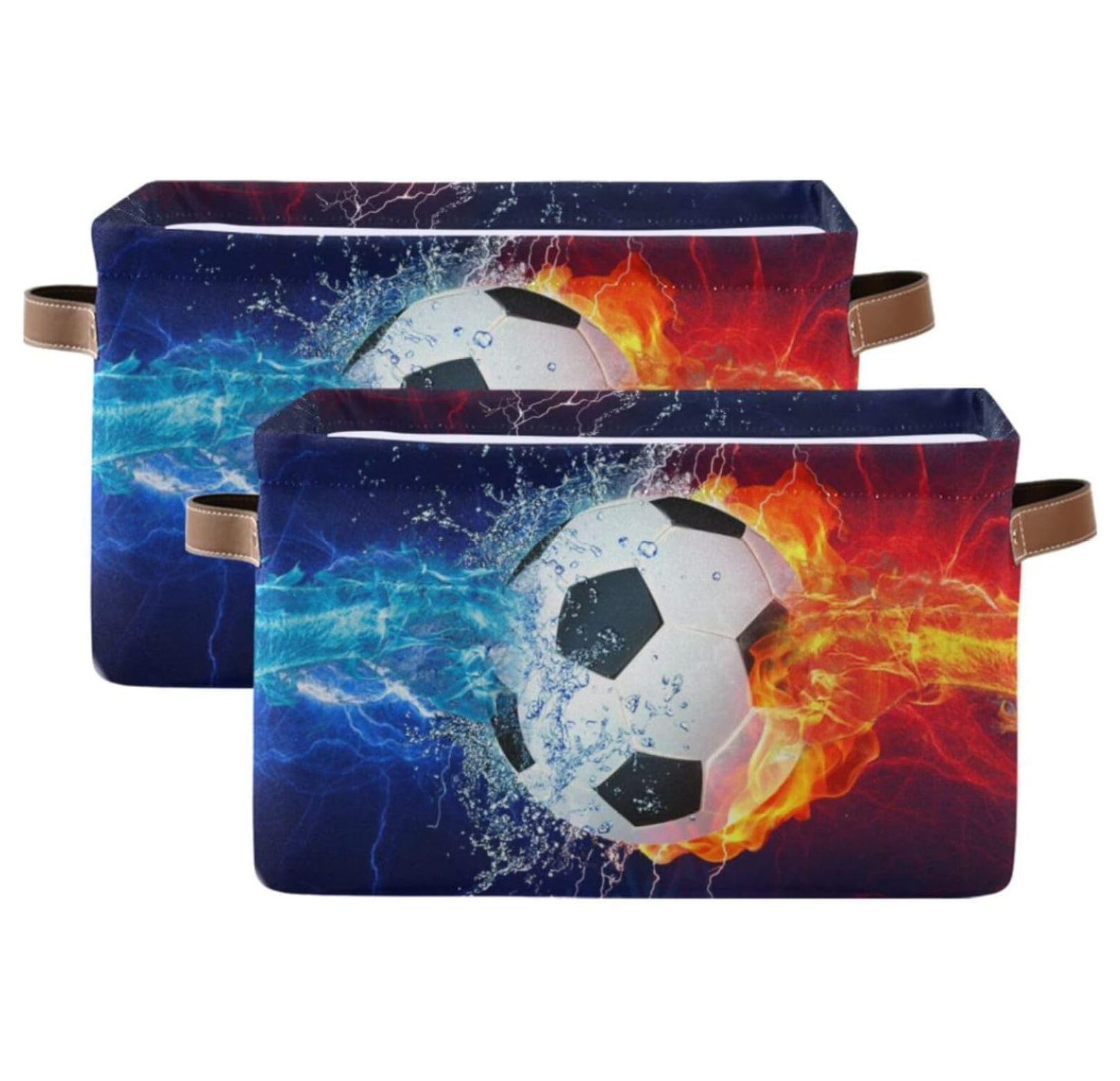 3-Pack Football Storage Baskets – Collapsible Canvas Bins With Handles, Waterproof, For Toys, Books, Nursery