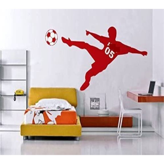 Football Soccer Wall Decal Personalized Name & Number and Soccer Ball-Children's Room-You Choose Name and Color