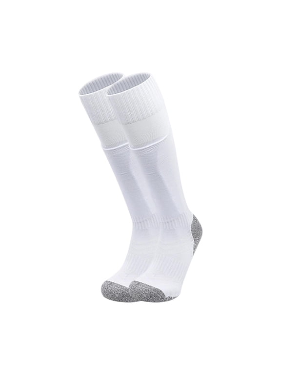 Football Socks Knee High 2 Pack Non Slip With Padded Guard Pocket Breathable Athletic Sports Socks(White-M)