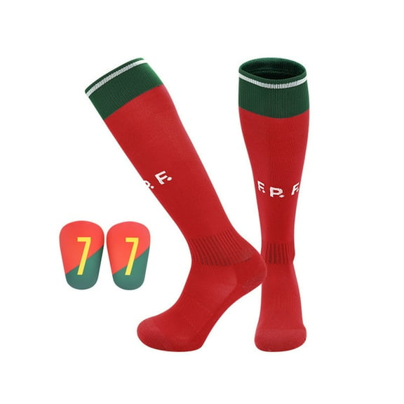 Football Socks with Mini Shin Guards for Adults & Kids - Cushioned Ankle Grip,Moisture-Wicking Polyester,Team Print Portugal Design