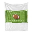 thumbnail image 1 of Football Soft Flannel Fleece Throw Blanket, Sports Themed Cartoon Srtle Image of Ruby Quinco Ball on Filed, Cozy Plush for Indoor and Outdoor Use, 70" x 90", Pale Caramel Lime Green, by Ambesonne, 1 of 6