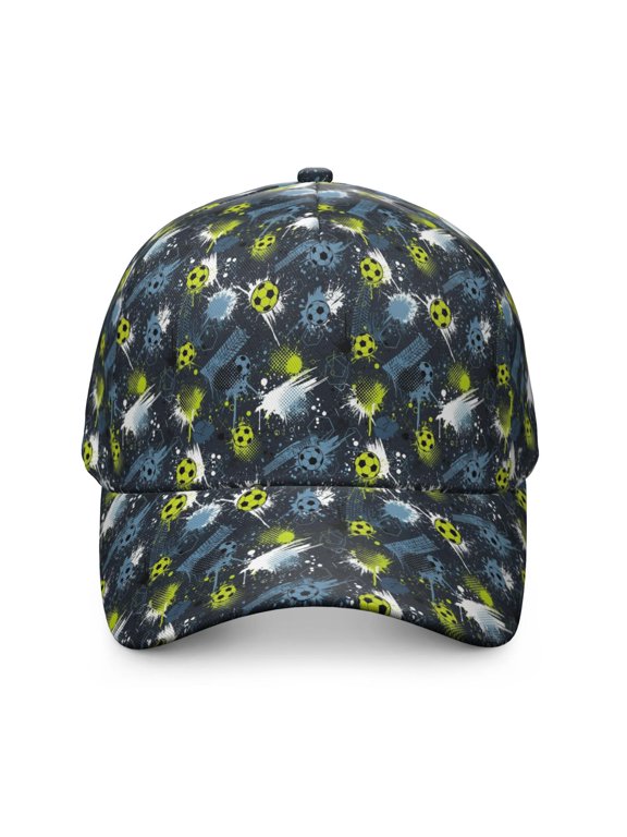 Football and Splat Grey Pattern Baseball Cap, Outdoor Travel Cap with Snap Closure & Sweatband, Lightweight Shape Retaining Gifts for Unisex Men Women