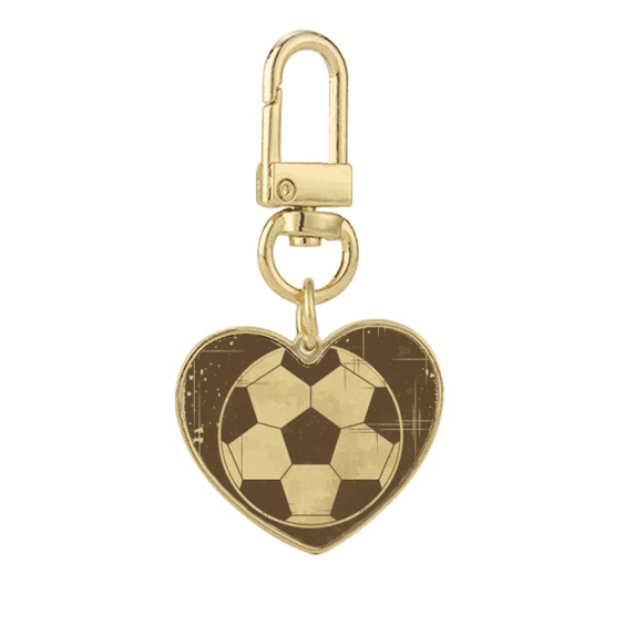 Football Sport Illustration Black Pattern Gold Heart Keychain Metal Keyring Holder
