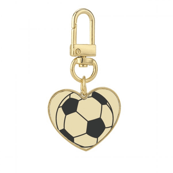 Football Sport Line Drawing Pattern Gold Heart Keychain Metal Keyring Holder