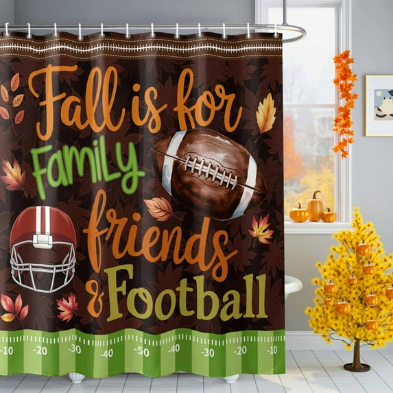 Football Sport Shower Curtains for Bathroom, Thanksgiving Vintage Fall Maple Leaf Rugby Brown Green Waterproof Fabric Shower Curtain for Bathroom Bathtub Decoration, Machine Washable, 54x"78"