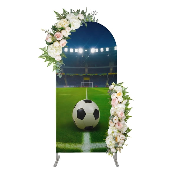 Football Sports Arch Backdrop Cover 4FT, Modern Stadium Lighting Balls Gaming Spandex Fitted Stretchy Arch Stand Covers, Round Top Chiara Backdrop Cover for Wedding Party Birthday Baby Shower