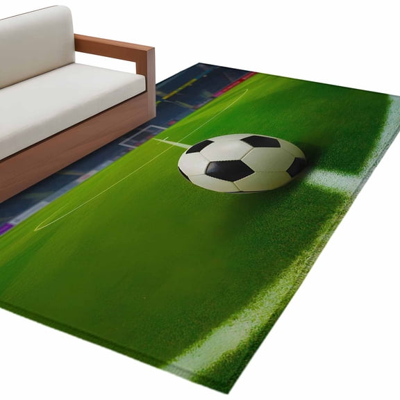 Football Sports Area Rug 3x5 Washable Rug Non Slip Modern Stadium Lighting Balls Gaming Large Area Rug Indoor Floor Carpet for Entryway Bedroom Kitchen Living Room Home Office Dining Room Nursery
