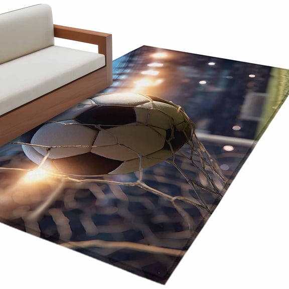 Football Sports Area Rug 4x6 Washable Rug Non Slip Football Field Goal Net Soccer Large Area Rug Indoor Floor Carpet for Entryway Bedroom Kitchen Living Room Home Office Dining Room Nursery