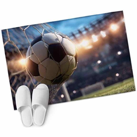 Football Sports Bathroom Rug Washable 2x3 Entryway Rug Non Slip Football Field Goal Net Soccer Front Door Mat Low Pile Indoor Doormat Throw Floor Carpet for Kitchen Bedroom Entrance