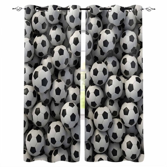 Football Sports Blackout Curtains for Bedroom/Living Room, Thermal Insulated Kitchen Curtains, Modern Chic Classic Soccer Textured Grommet Darkening Window Treatment Drapes 42"x84"x2