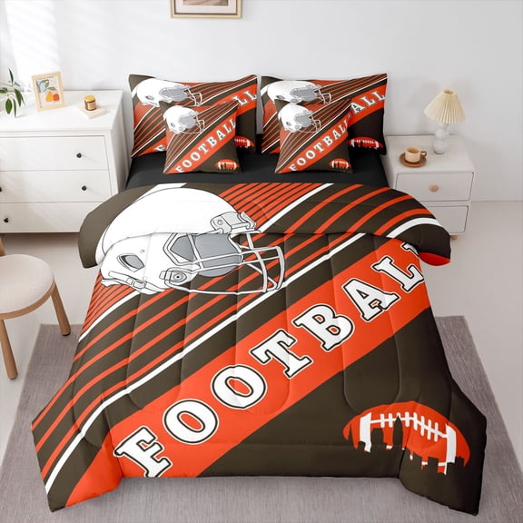 Erosebridal Football Twin Size Bed In A Bag, 7 Pieces Ball Game Bedding Set With Sheets, Soccer Fans Comforter Set Sport for Kids Boys