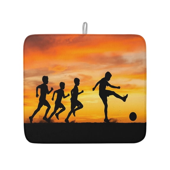 Football Sports Competition Dish Drying Mats for Kitchen Counter,Absorbent Microfiber Dish Drainer Rack Mat Sunset Background Drying Pad for Sinks,Utensils,Countertops,16x18in