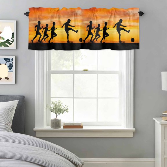 Football Sports Competition Valances for Windows,Kitchen Valance Rod Pocket Short Curtain, Sunset Background Valance Curtain Window Valances for Bedroom Bathroom Living Room 42x18in