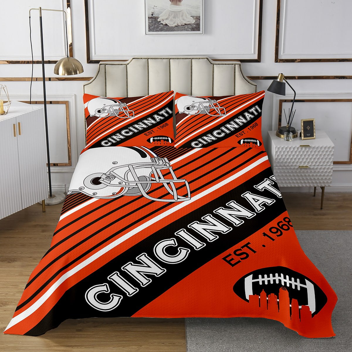 Football Sports Decor Twin Coverlet Set for Boys Girls Bedroom