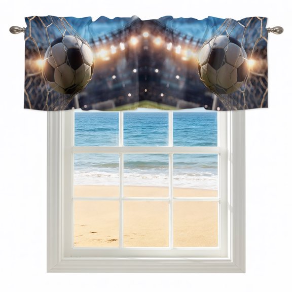 Football Sports Kitchen Valances for Windows 42x12 Inch Kitchen Curtains Valances Rod Pocket Football Field Goal Net Soccer Bathroom Window Valances for Window Treatment Decor