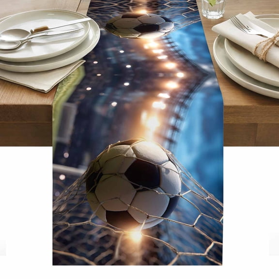 Football Sports Table Runner Football Field Goal Net Soccer Tablerunners 13 x 36 Inch, Table Decorations Tabletop Scarf for Summer Gathering Holiday Farmhouse Kitchen Dining Decor