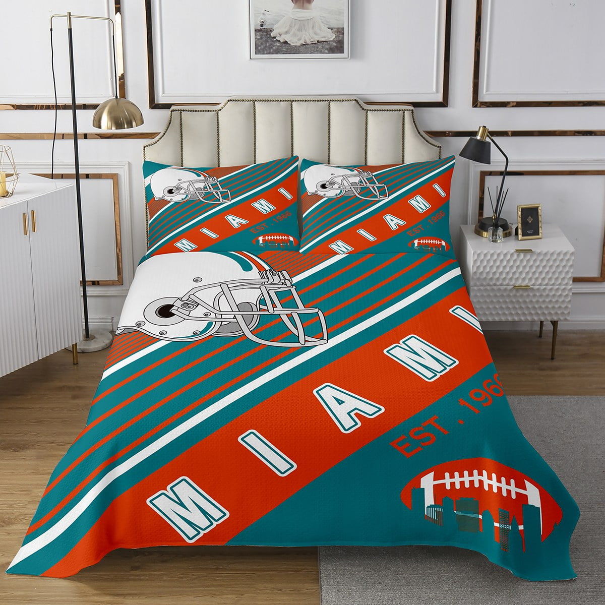 Football Sports Themed Coverlet Set, Kids American Football City Style