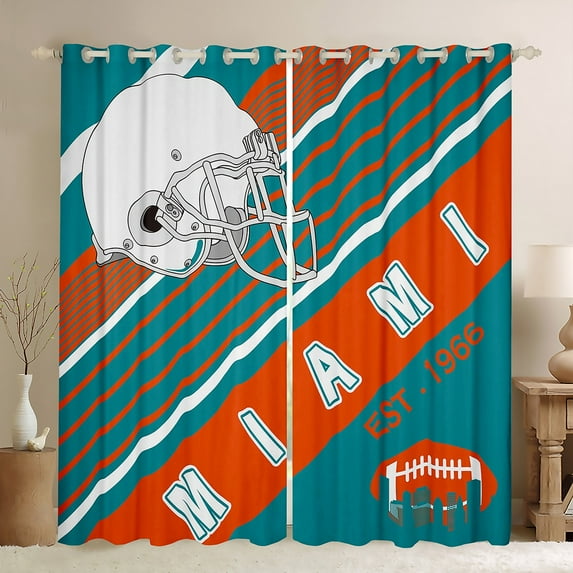 Football Sports Themed Curtains for Bedroom, Kids American Football City Style Curtains & Drapes 3D Rugby Helmet Design Window Treatments 52''Wx84''L,Sage Green Orange(Miami)