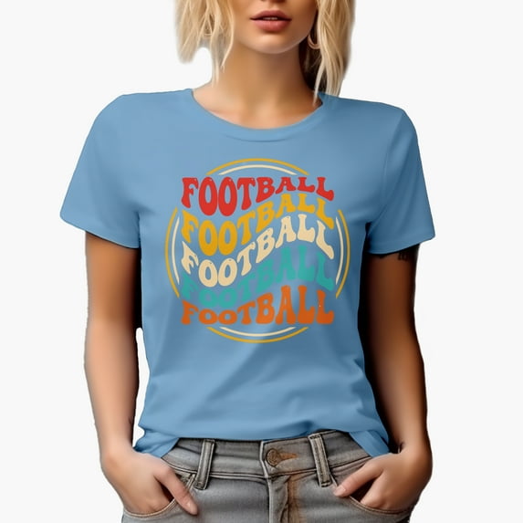 Football, Sports Themed, Groovy Retro Wavy Text Merch Gift, Baby Blue T-Shirt, Large