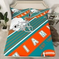 thumbnail image 1 of Football Sports Themed Sheet Set, Kids American Football City Style Sheets 3D Rugby Helmet Design Bedding Set, American Football Competition King Bed Sheets Set,Sage Green Orange(Miami), 1 of 5