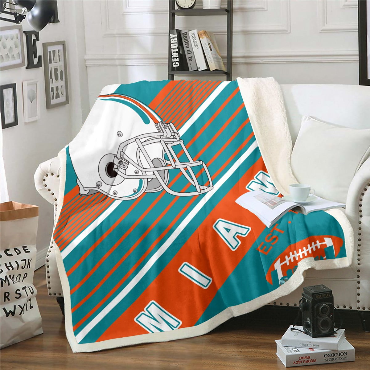 Football Sports Themed Throw Blanket, Kids American Football City Style