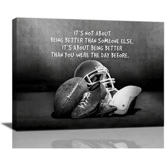 Football Sports Wall Art Black and White Motivational Poster Inspirational Football Canvas Prints Painting Retro Sports Wall Decor for Boys Men Framed Artwork for Boy''s Room Bedroom 16"x12"