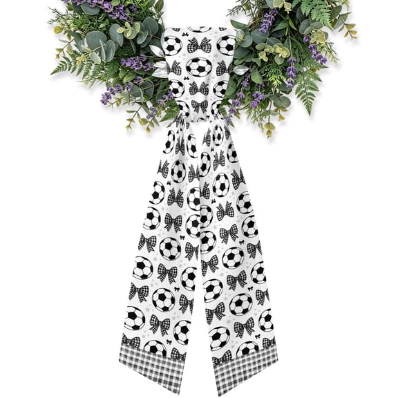 Football Sports Wreath Sash for Front Door, Modern Black White Plaid Bows Ball Games Wreath Bow Holiday Garland Ribbon Wreath Accessories for Home Yard Porch Doorway Fall Christmas Decorations Gifts
