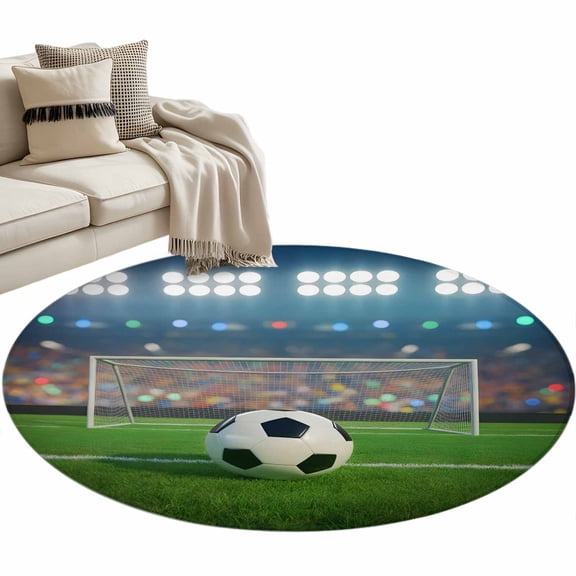 Football Stadium Lighting Round Rug 3ft Washable Circle Entryway Rugs Non Slip Football Match Gaming Goal Area Rug Indoor Floor Carpet for Bedroom Kitchen Living Room Home Office Dining Room Nursery